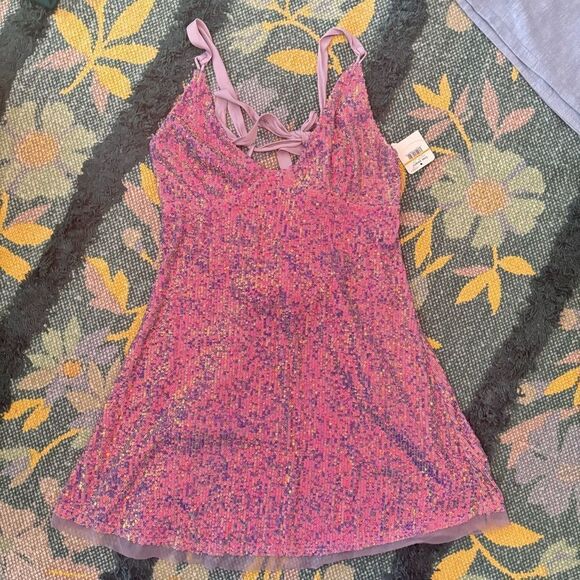 NWT Free People Gold Rush Mini Dress Purple Sequin Small - Picture 3 of 9